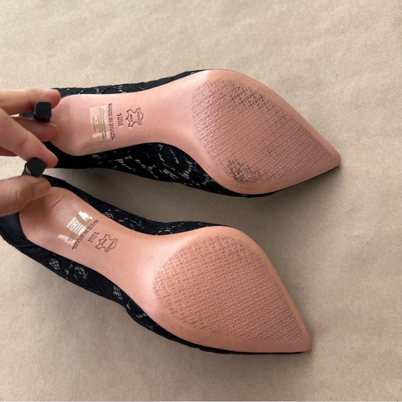 Tory Burch Glenna Pump Camellia Satin Lace Heels Size 10 Black - Picture 5 of 9